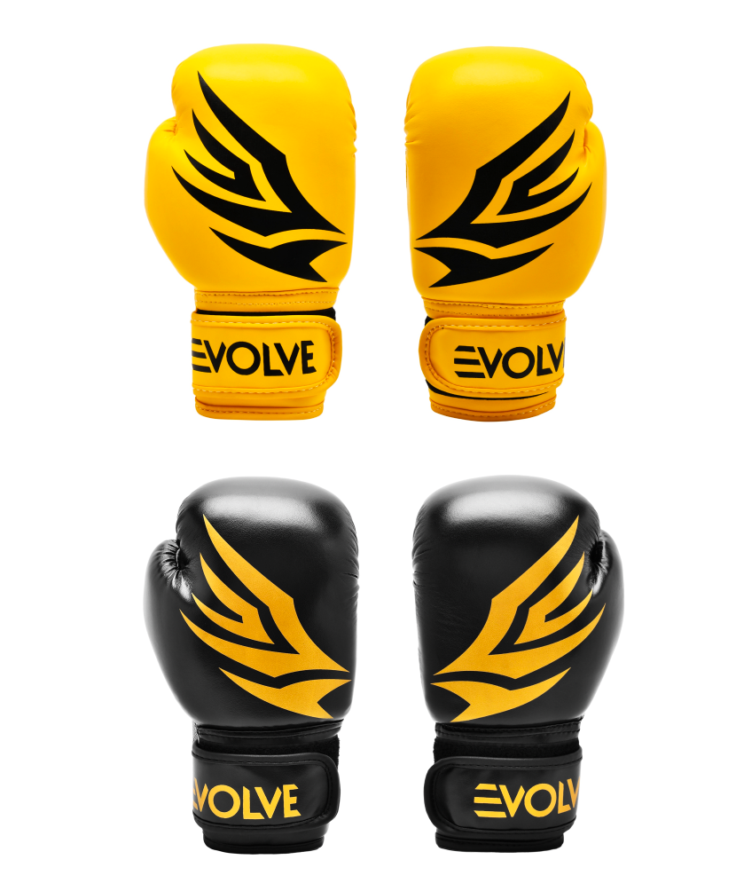 Evolve Kids Kickboxing Gloves - Black and Gold | Foam Padded Boxing and Kickboxing Gloves for Kids
