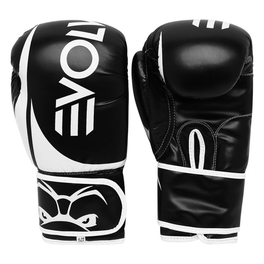 Evolve Boxing Gloves - Black and White | Foam Padded Boxing and Kickboxing Gloves for Training and Sparring