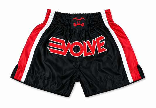 Evolve Muay Thai Shorts - Black and Red | Boxing Grappling Shorts for MMA Kickboxing Muay Thai BJJ