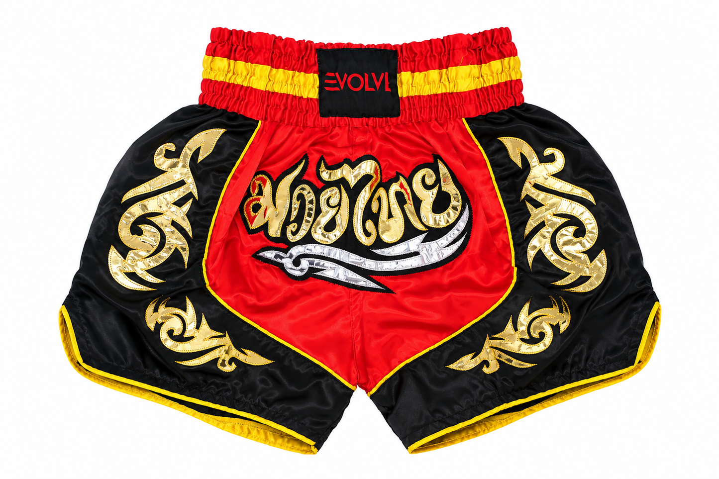 Evolve Muay Thai Shorts - Black and Gold | Boxing Grappling Shorts for MMA Kickboxing Muay Thai BJJ