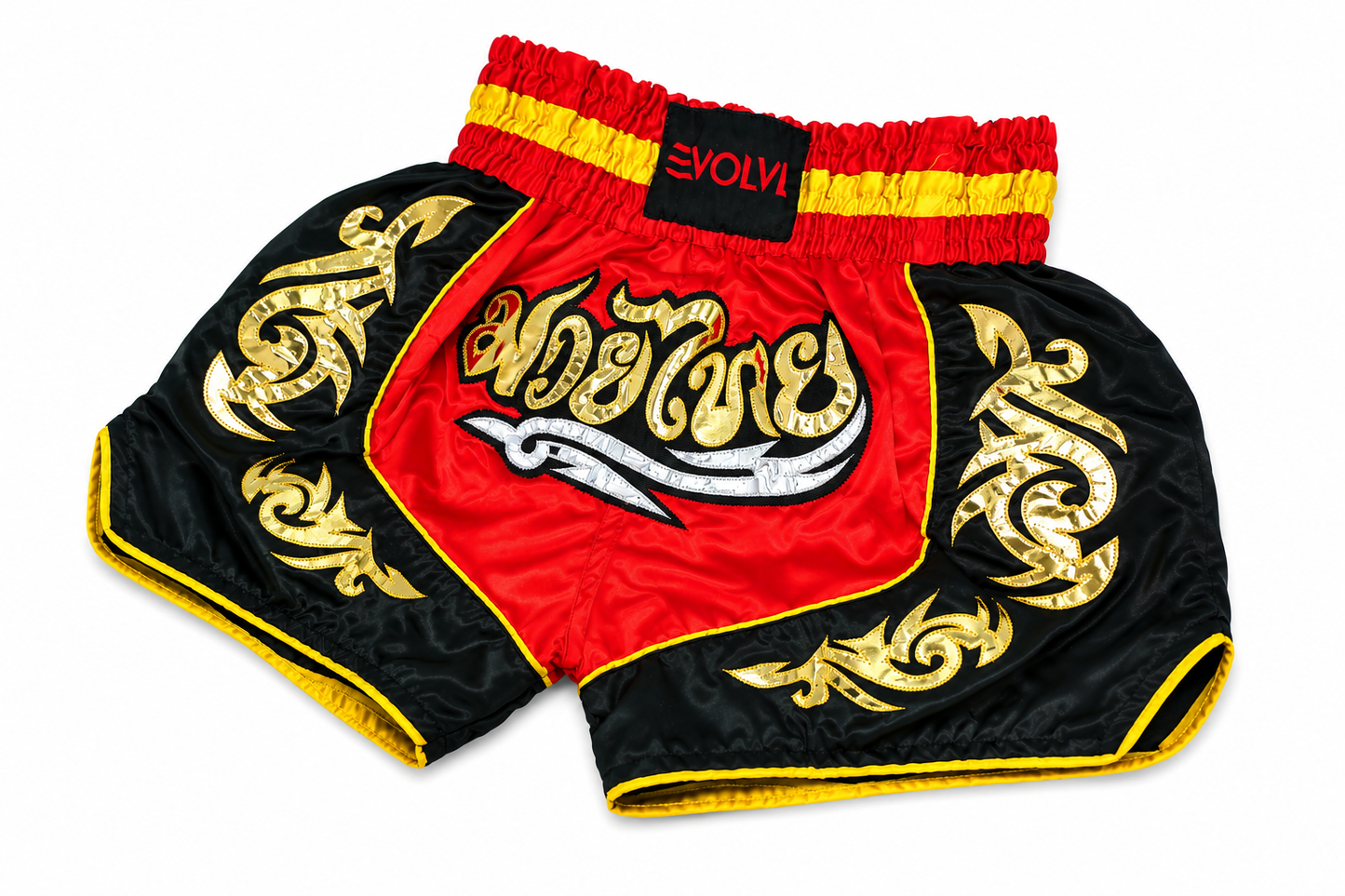 Evolve Muay Thai Shorts - Black and Gold | Boxing Grappling Shorts for MMA Kickboxing Muay Thai BJJ