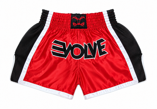 Evolve Muay Thai Shorts - Red and Black | Boxing Grappling Shorts for MMA Kickboxing Muay Thai BJJ