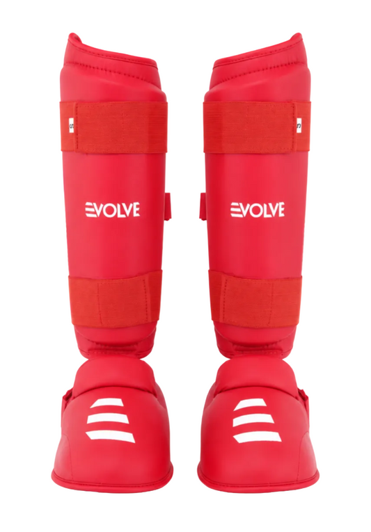 Evolve Karate Shin Guards - Red | Adjustable Foam Padded Karate Shin and Instep Guards