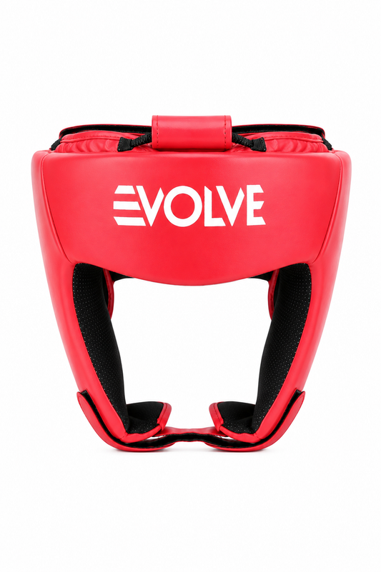 Evolve Headgear - Red | Foam Padded Adjustable Martial Arts Head Guard for Sparring and Competition