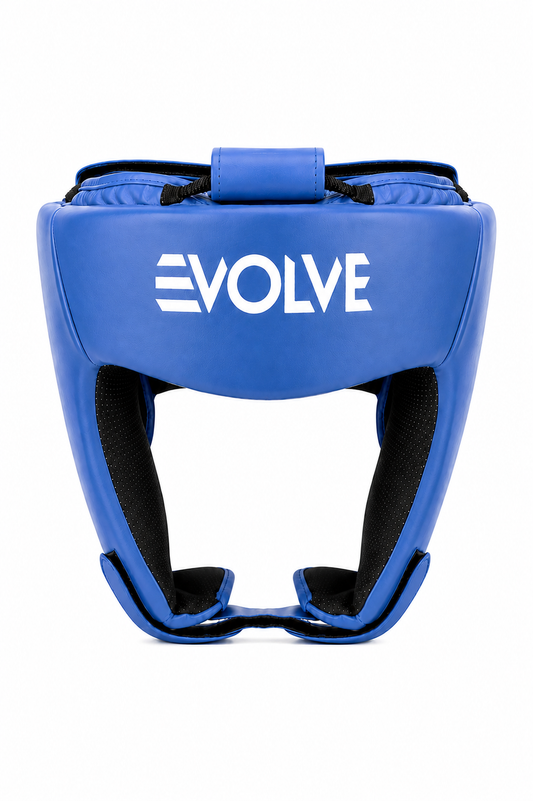 Evolve Headgear - Blue | Foam Padded Adjustable Martial Arts Head Guard for Sparring and Competition