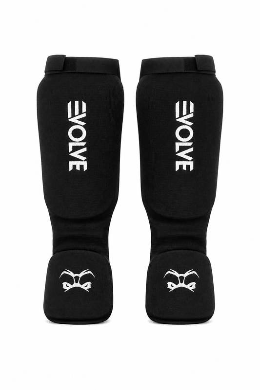 Evolve Shin Guards - Black | Padded Martial Art Shin and Instep Guards for Kickboxing MMA Boxing Muay Thai Karate