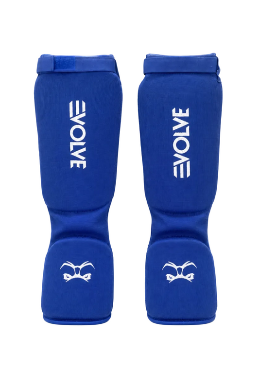 Evolve Shin Guards - Blue | Padded Martial Art Shin and Instep Guards for Kickboxing MMA Boxing Muay Thai Karate