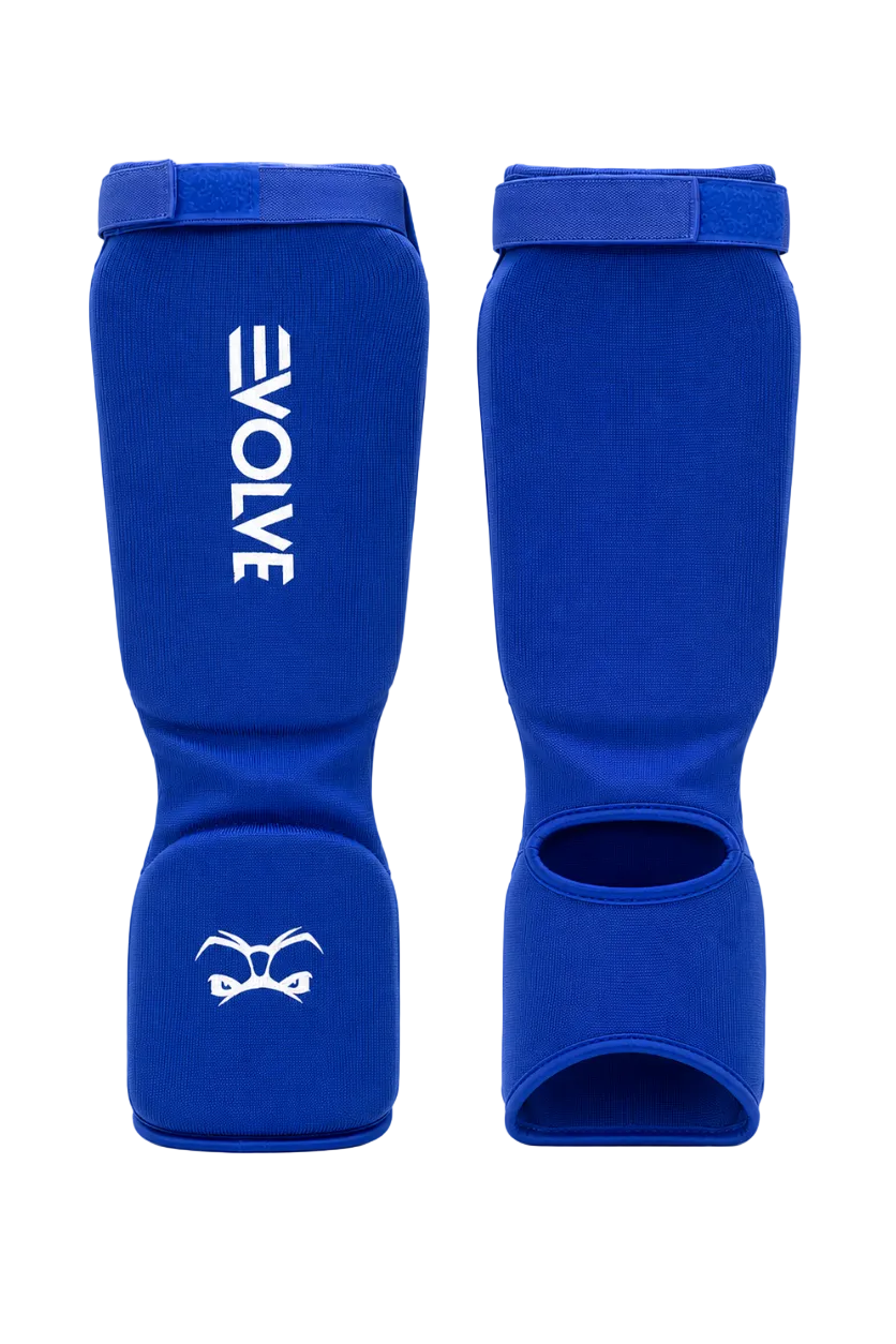 Evolve Shin Guards - Blue | Padded Martial Art Shin and Instep Guards for Kickboxing MMA Boxing Muay Thai Karate