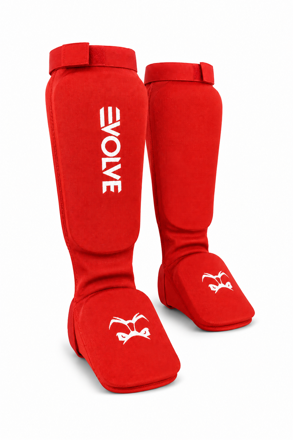 Evolve Shin Guards - Red | Padded Martial Art Shin and Instep Guards for Kickboxing MMA Boxing Muay Thai Karate