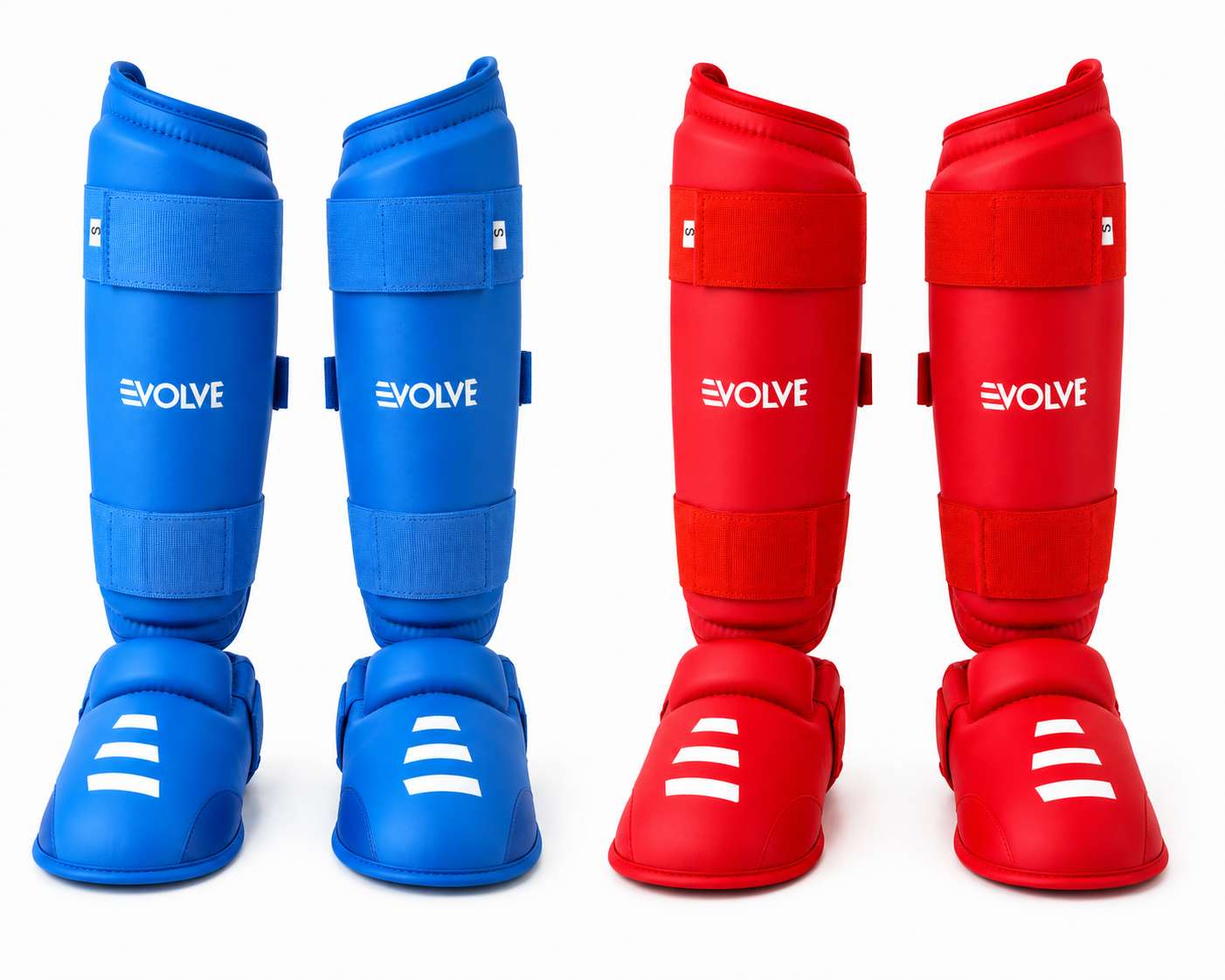 Evolve Karate Shin Guards - Red | Adjustable Foam Padded Karate Shin and Instep Guards
