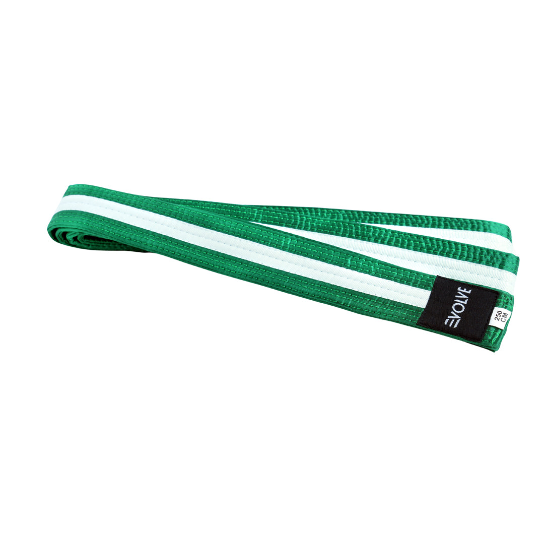 Evolve Striped Martial Arts Belt | Martial Arts Ranking Belts for Karate Kickboxing Jiu Jitsu Judo Taekwondo