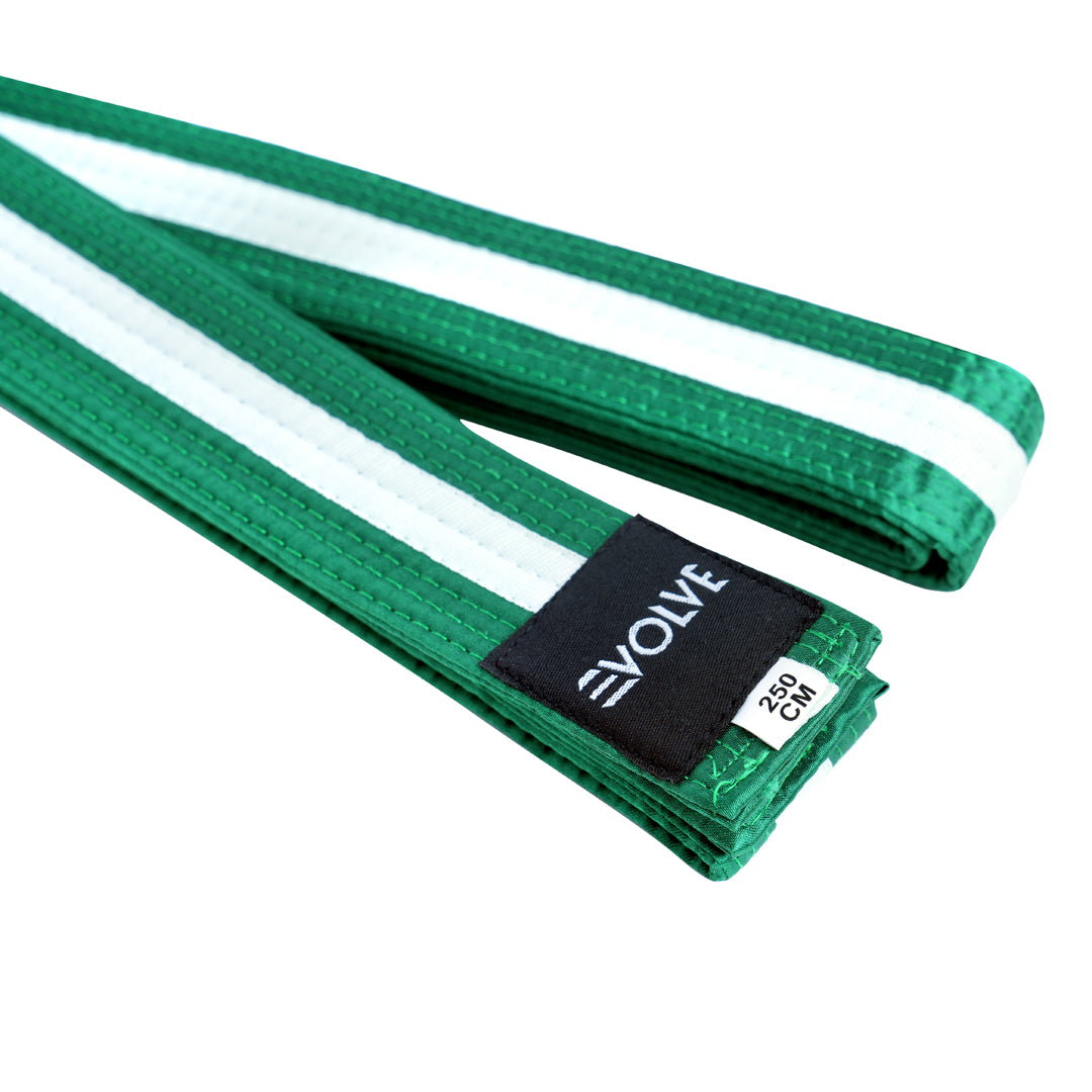 Evolve Striped Martial Arts Belt | Martial Arts Ranking Belts for Karate Kickboxing Jiu Jitsu Judo Taekwondo