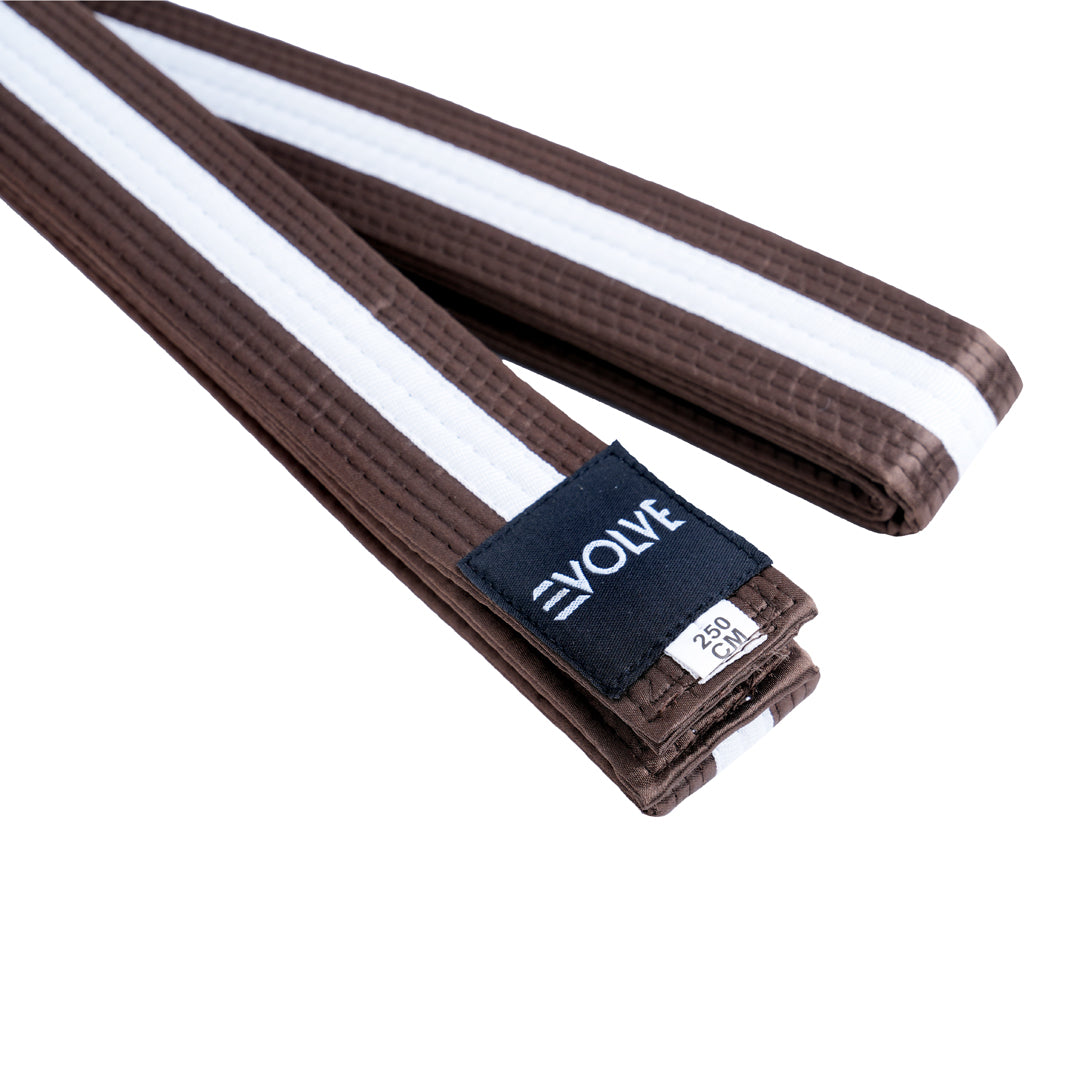 Evolve Striped Martial Arts Belt | Martial Arts Ranking Belts for Karate Kickboxing Jiu Jitsu Judo Taekwondo