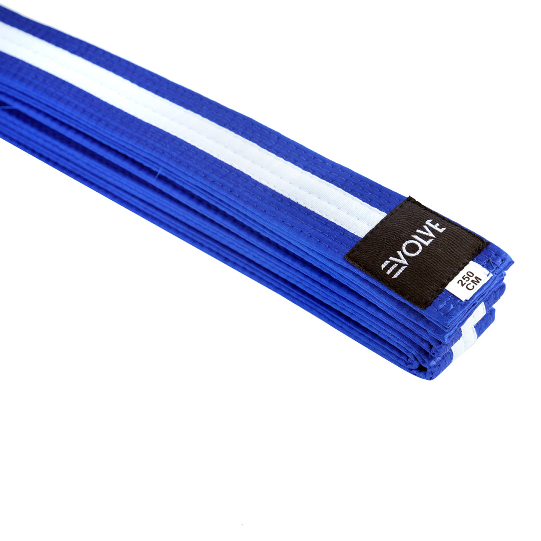 Evolve Striped Martial Arts Belt | Martial Arts Ranking Belts for Karate Kickboxing Jiu Jitsu Judo Taekwondo