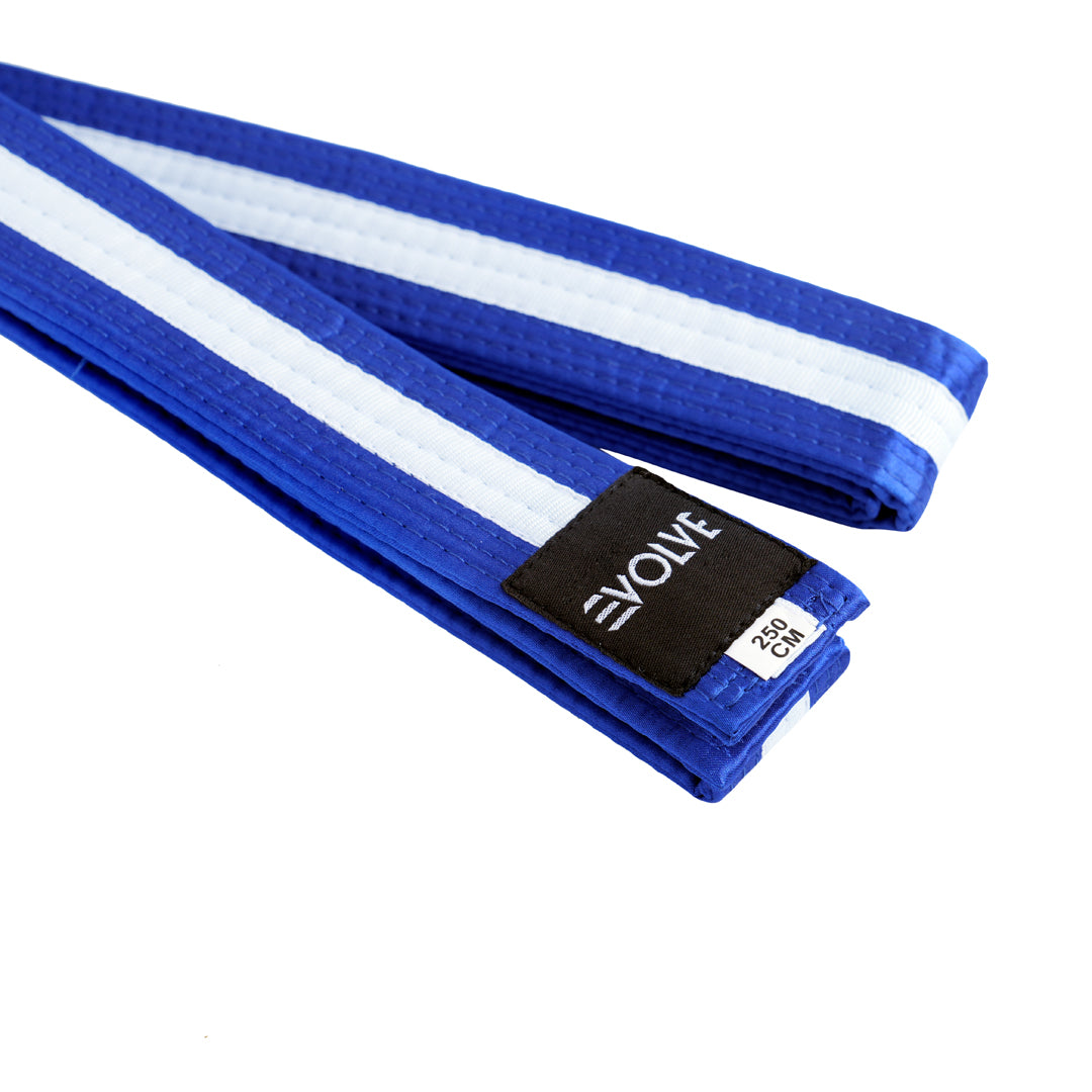 Evolve Striped Martial Arts Belt | Martial Arts Ranking Belts for Karate Kickboxing Jiu Jitsu Judo Taekwondo