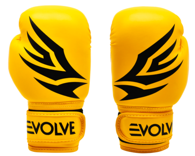 Evolve Kids Kickboxing Gloves - Yellow and Black | Foam Padded Boxing and Kickboxing Gloves for Kids