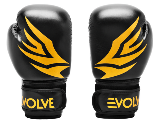 Evolve Kids Kickboxing Gloves - Black and Gold | Foam Padded Boxing and Kickboxing Gloves for Kids
