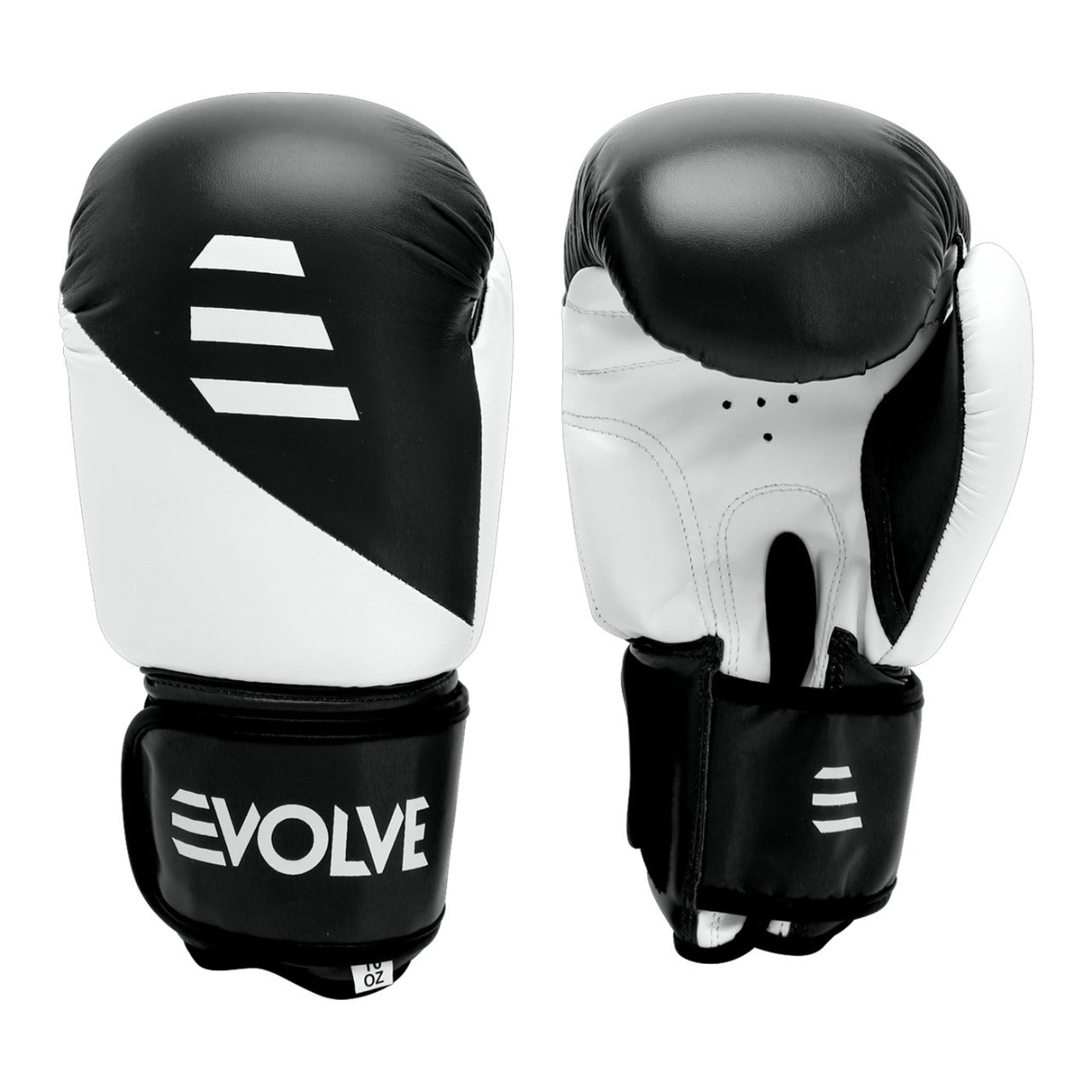 Evolve Kickboxing Gloves - Black and White | Foam Padded Boxing and Kickboxing Gloves with Adjustable Straps