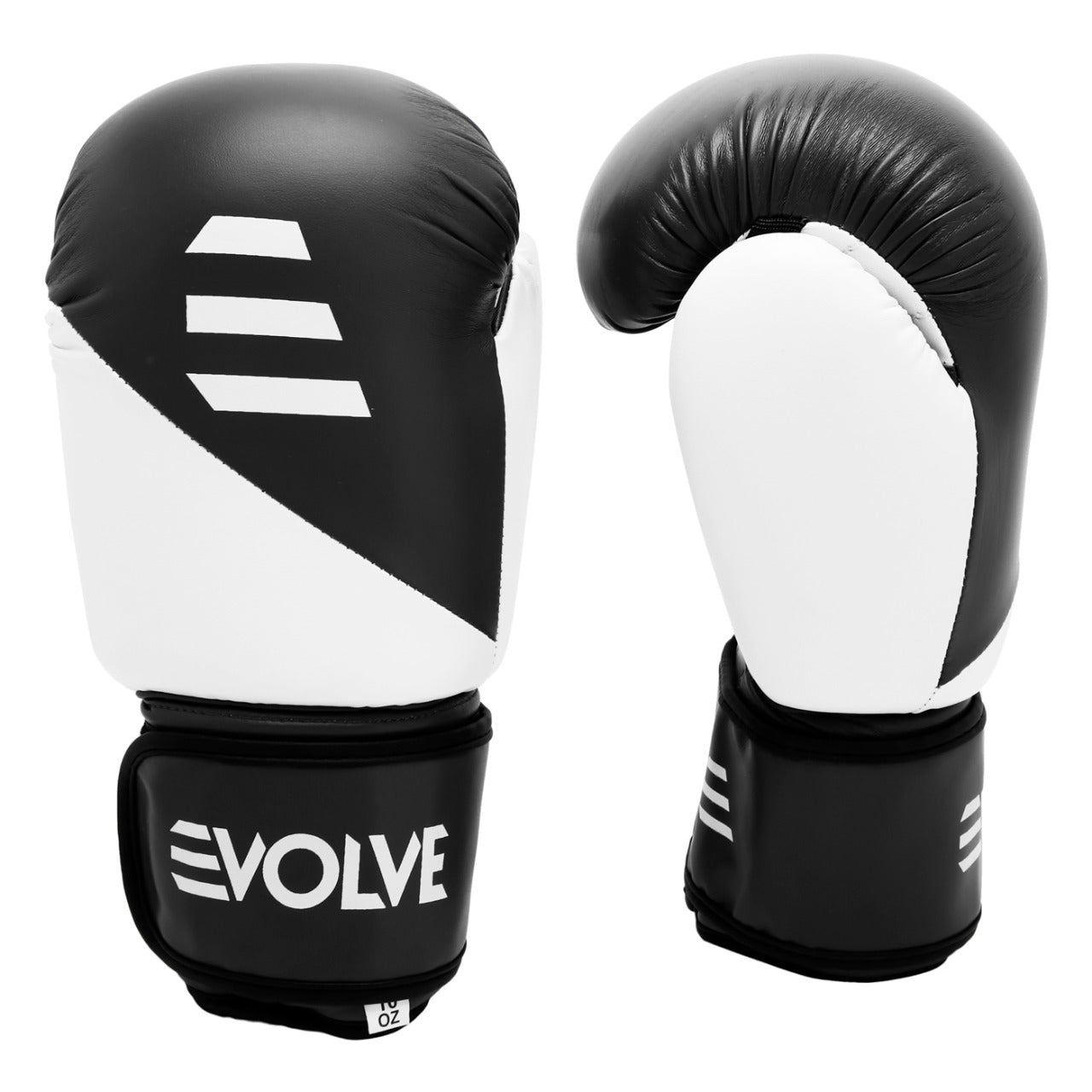 Evolve Kickboxing Gloves - Black and White | Foam Padded Boxing and Kickboxing Gloves with Adjustable Straps