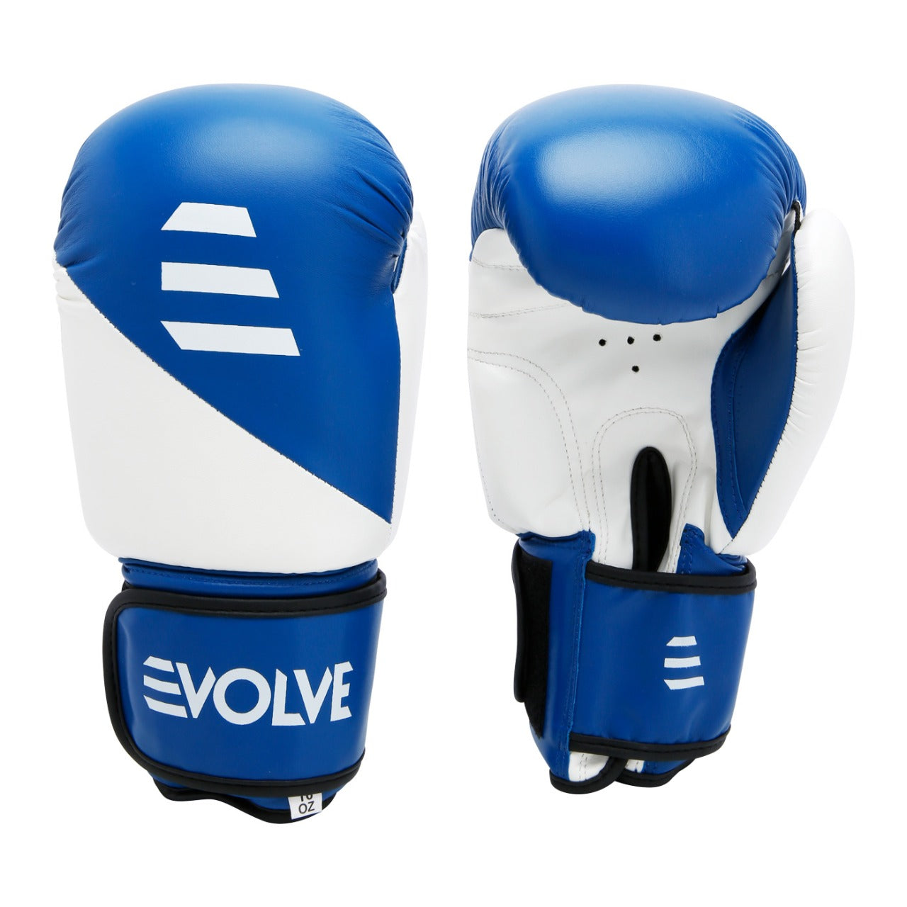 Evolve Kickboxing Gloves - White and Blue | Foam Padded Boxing and Kickboxing Gloves with Adjustable Straps