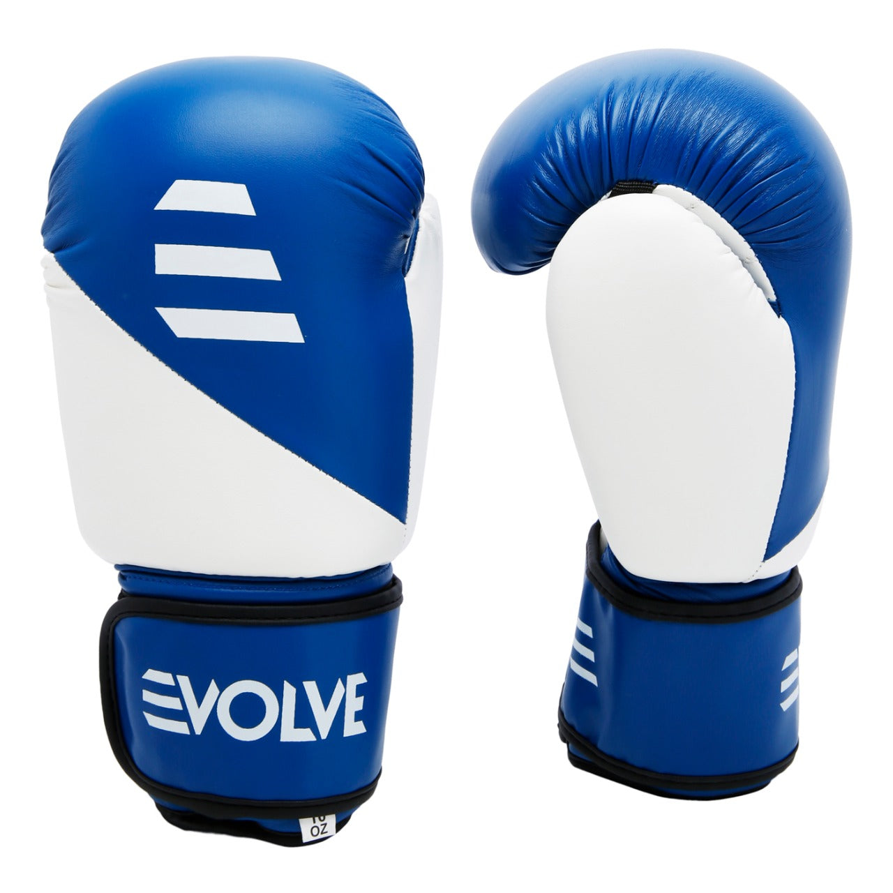 Evolve Kickboxing Gloves - White and Blue | Foam Padded Boxing and Kickboxing Gloves with Adjustable Straps