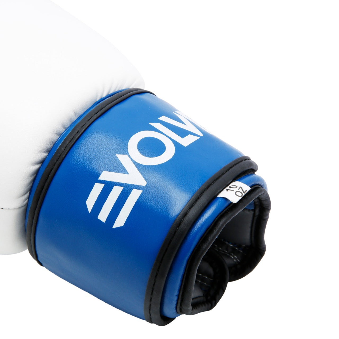 Evolve Kickboxing Gloves - White and Blue | Foam Padded Boxing and Kickboxing Gloves with Adjustable Straps
