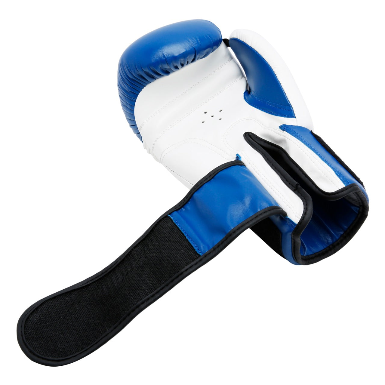 Evolve Kickboxing Gloves - White and Blue | Foam Padded Boxing and Kickboxing Gloves with Adjustable Straps