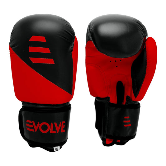 Evolve Kickboxing Gloves - Red and Black | Foam Padded Boxing and Kickboxing Gloves with Adjustable Straps